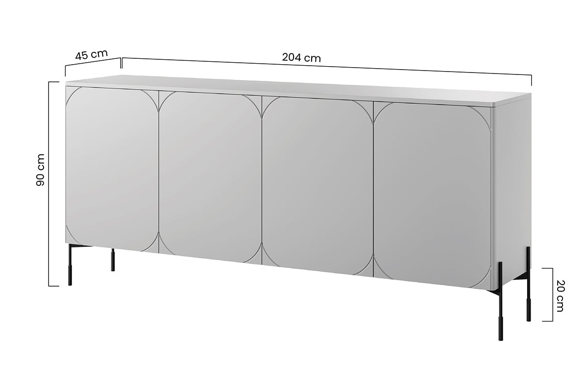 Komoda czterodrzwiowa Sonatia 200 cm z czterema ukrytymi szufladami - burgund