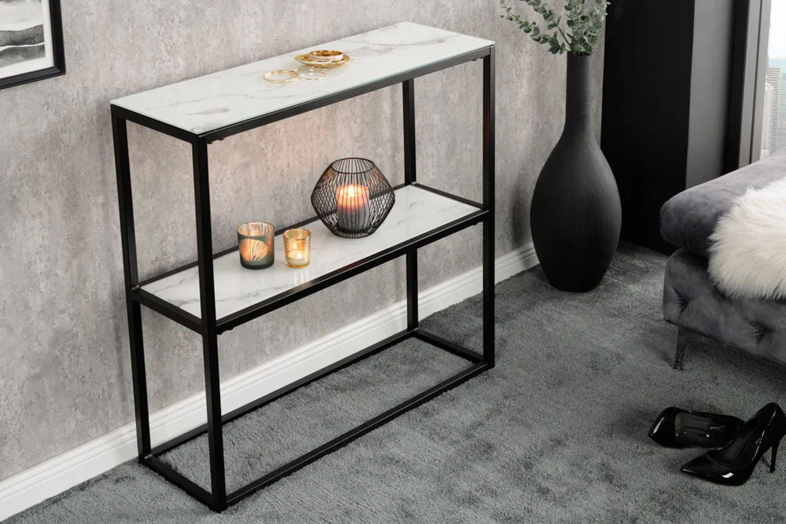 Konsola Boutique 80 cm blat optyka marmur / 42168 / INVICTA INTERIOR