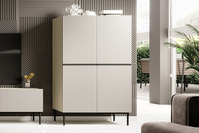 Kredens Nicole z metalowymi uchwytami i nogami 100 cm - kaszmir / czarne nóżki