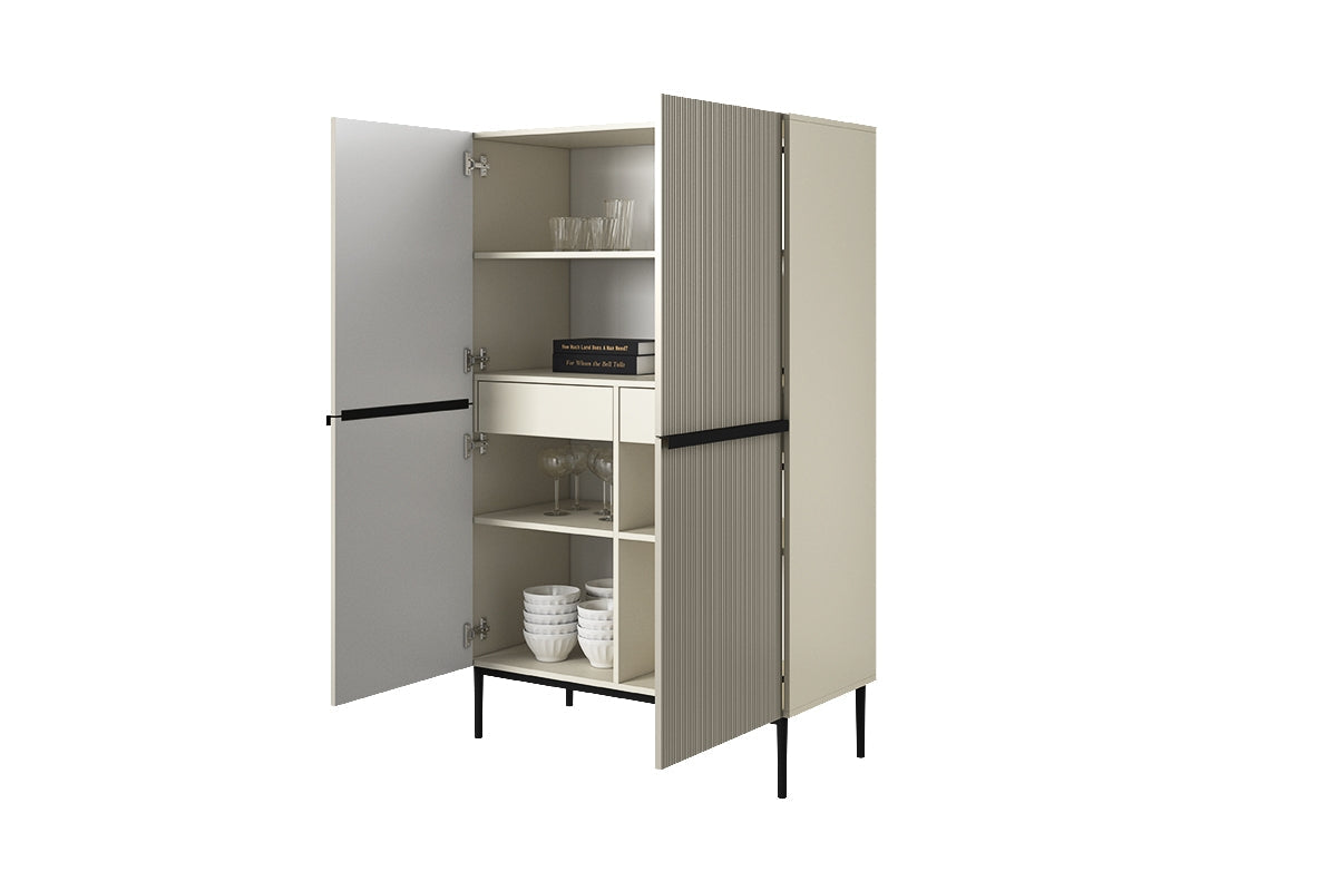 Kredens Nicole z metalowymi uchwytami i nogami 100 cm - kaszmir / czarne nóżki