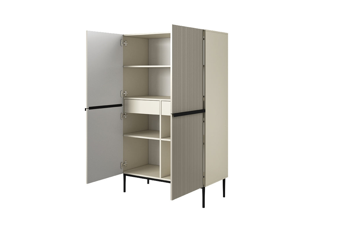 Kredens Nicole z metalowymi uchwytami i nogami 100 cm - kaszmir / czarne nóżki