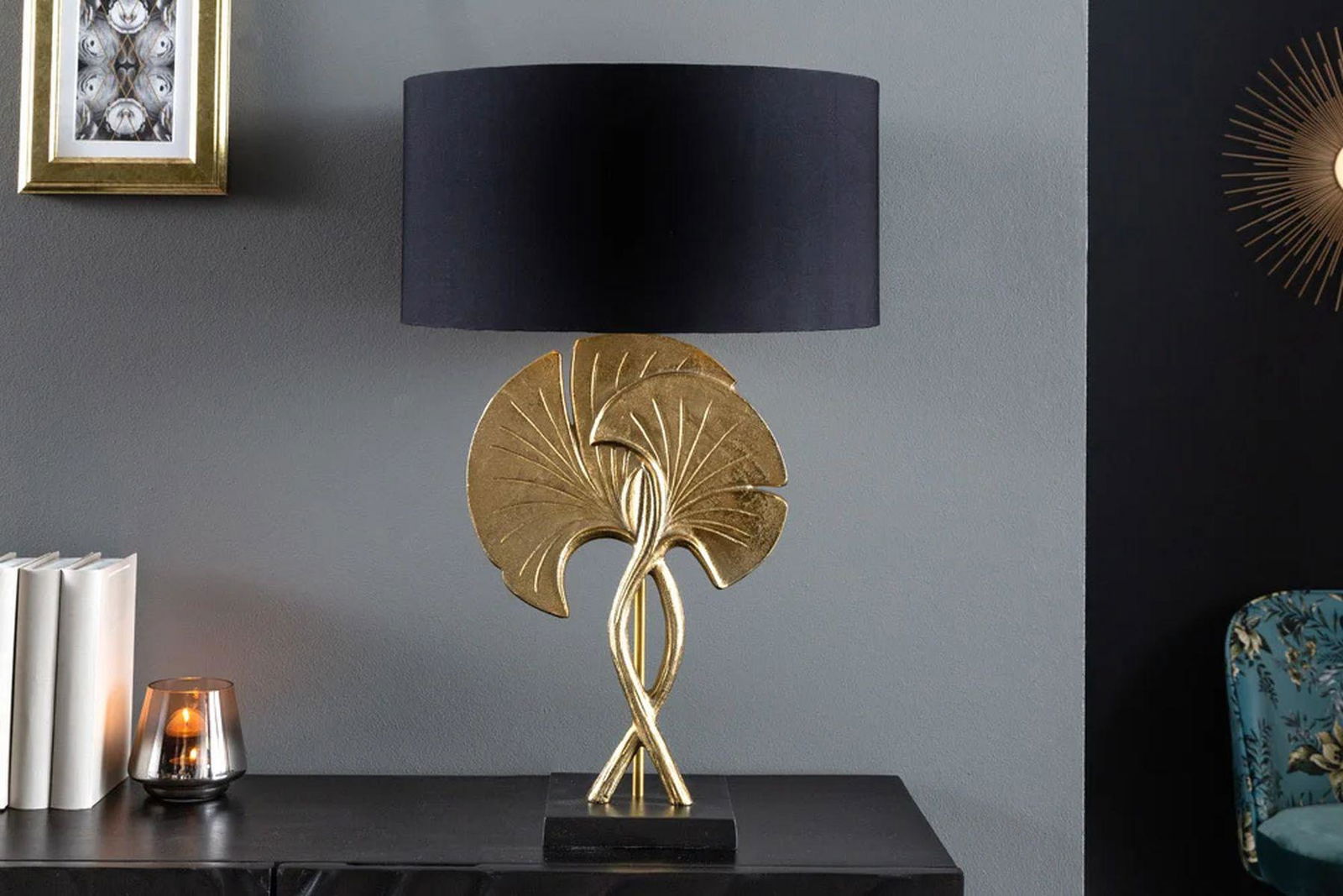 LAMPA STOŁOWA GINGKO ZŁOTY / CZARNY  / 41530    / INVICTA INTERIOR