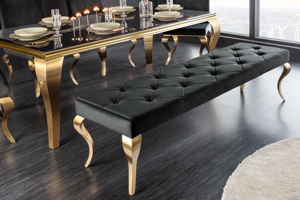 ŁAWKA MODERN BAROCK CZARNA ZŁOTA RAMA / 43386 / INVICTA INTERIOR