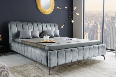 ŁÓŻKO AMSTERDAM SZARY AKSAMIT 160 cm / 200 cm / 43268  / INVICTA INTERIOR