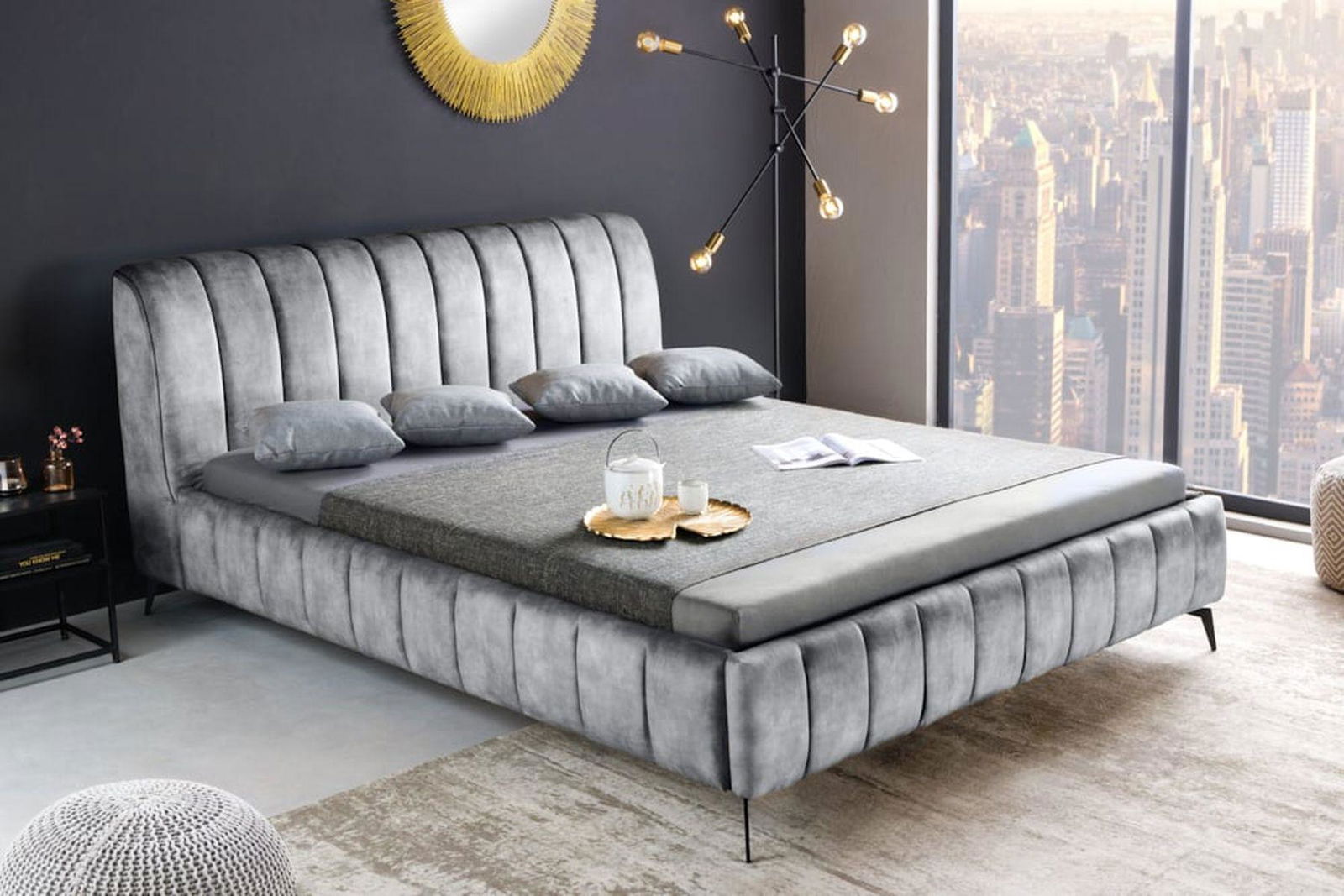 ŁÓŻKO AMSTERDAM SZARY AKSAMIT 180 cm / 200 cm / 41441 / INVICTA INTERIOR