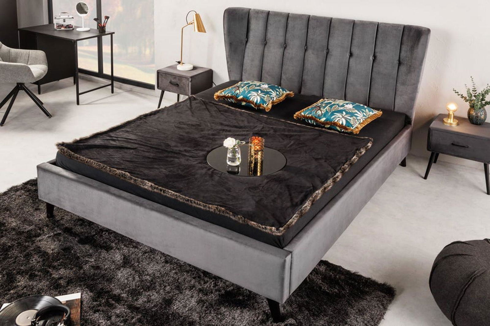 ŁÓZKO CIEMNOSZARE 160 CM / 200 CM / 40995 / INVICTA INTERIOR