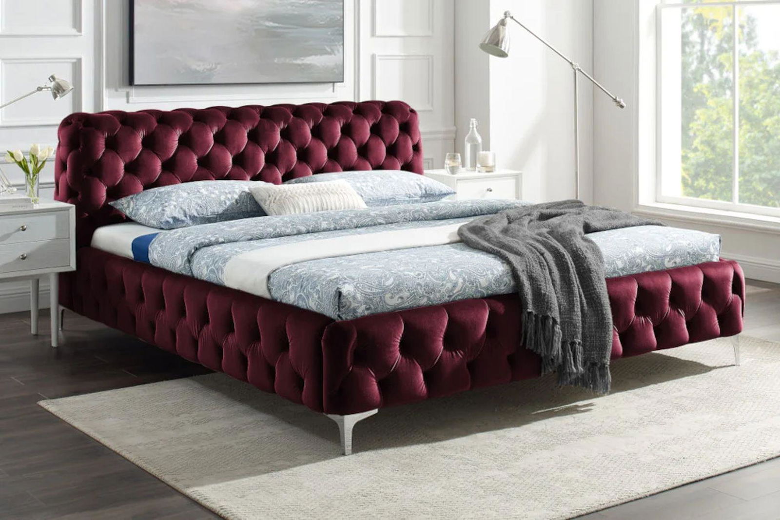 ŁÓŻKO MODERN BAROCK BORDOWY AKSAMIT / 41437 / INVICTA INTERIOR