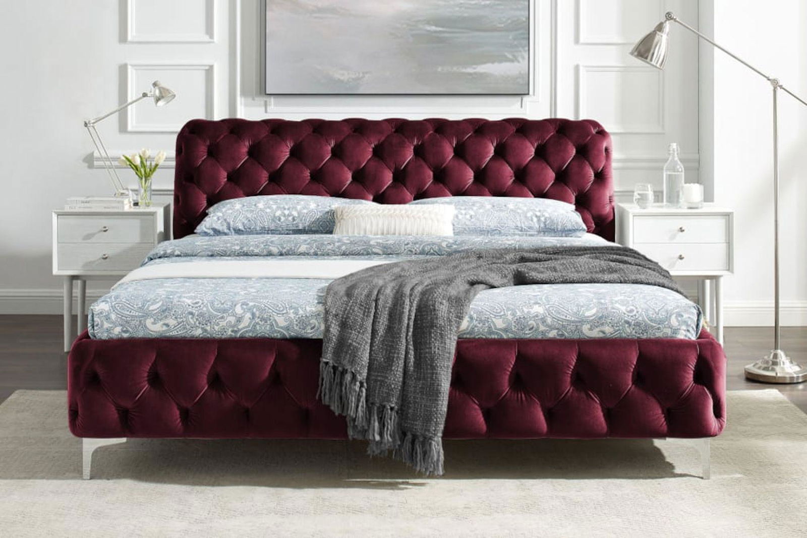 ŁÓŻKO MODERN BAROCK BORDOWY AKSAMIT / 41437 / INVICTA INTERIOR