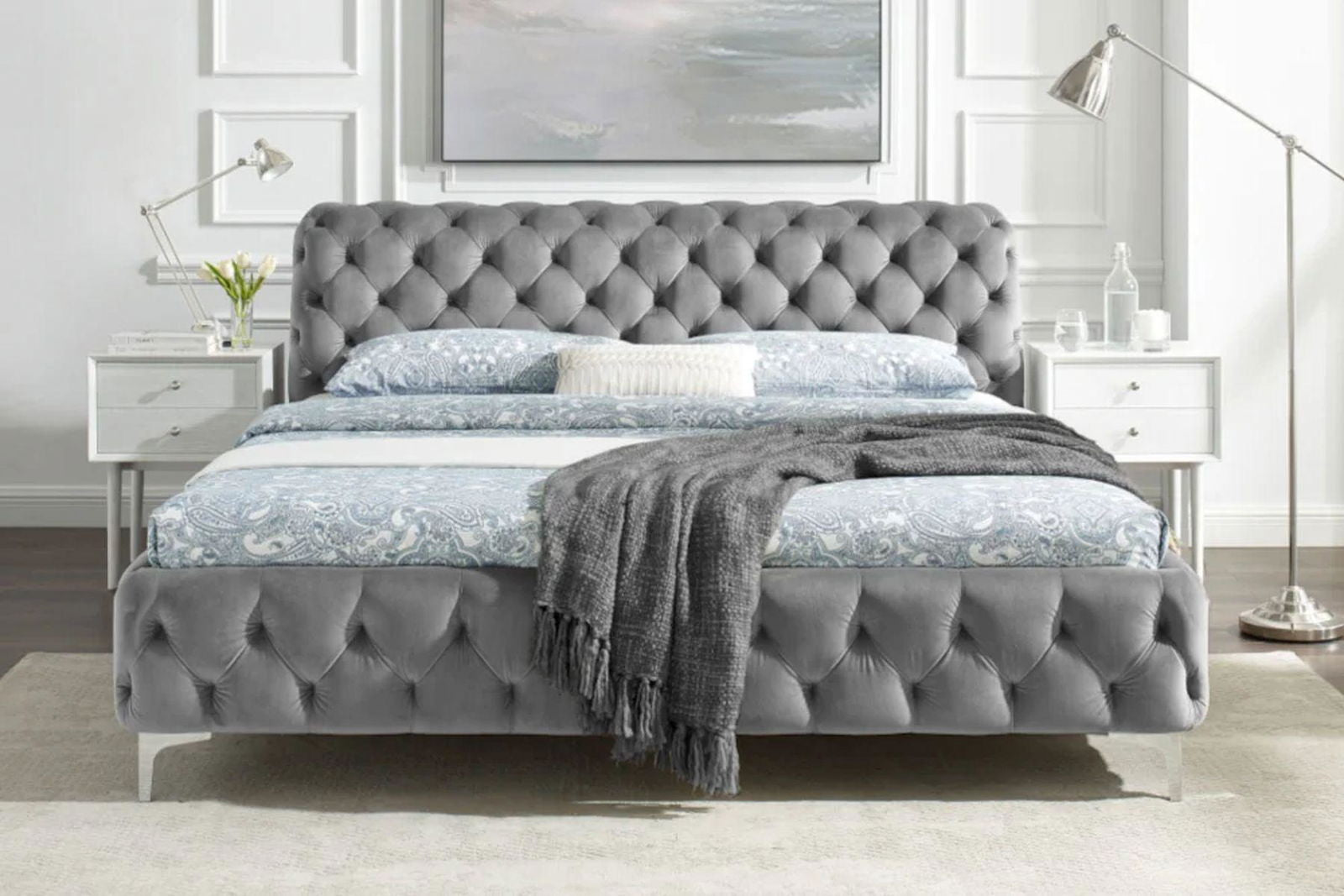 ŁÓŻKO MODERN BAROCK SZARY AKSAMIT / 41439 / INVICTA INTERIOR