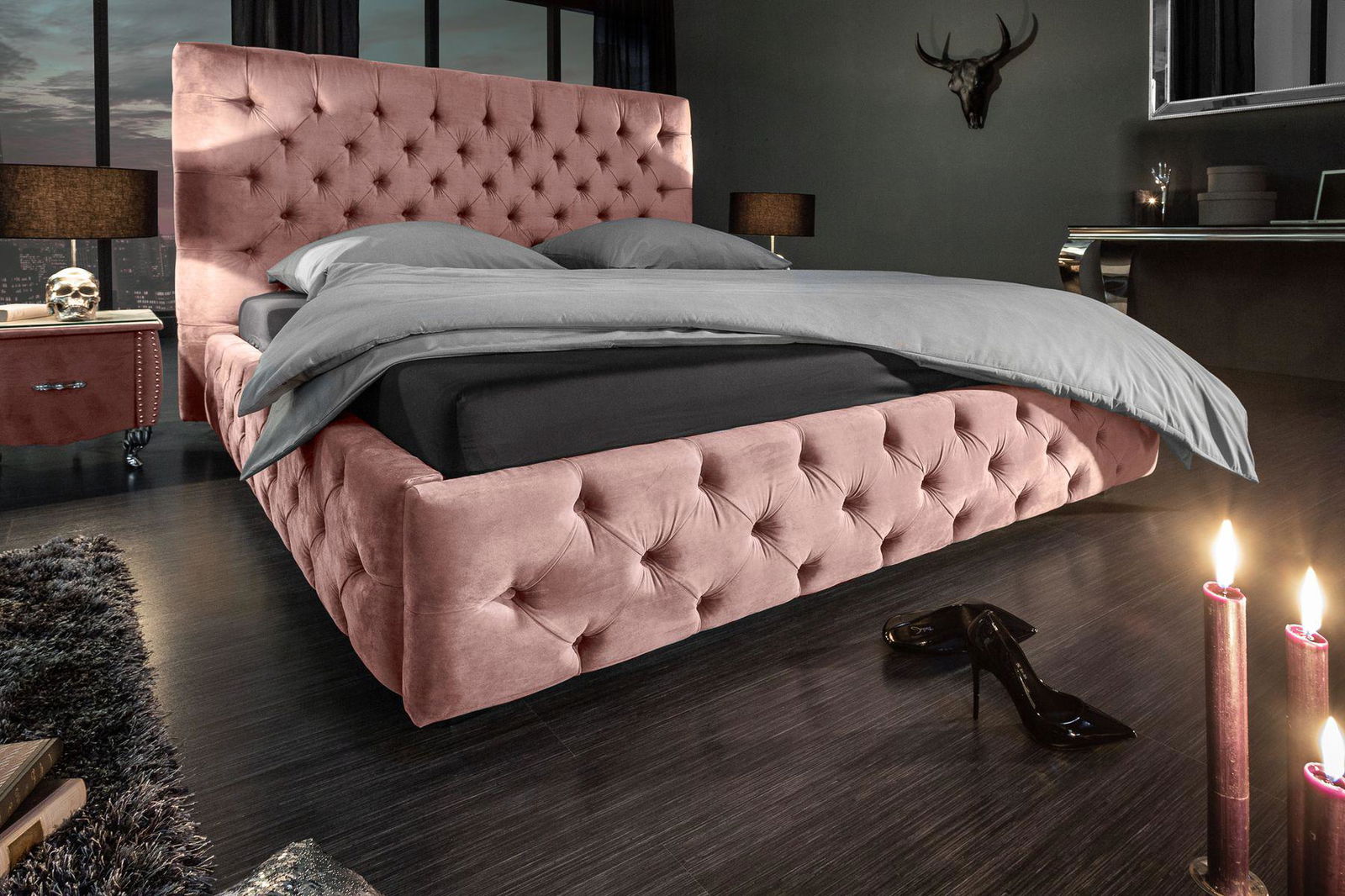 ŁÓŻKO PARIS 160 altrosa aksamit / 39994 / INVICTA INTERIOR