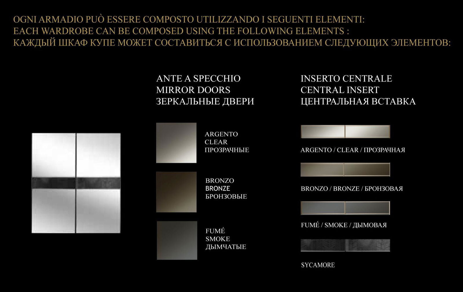 MODERNA WŁOSKA SZAFA Z 2 PRZESUWANYMI DRZWIAMI LUSTRZANYMI 268CM + WKŁAD DYMIONY / ADORA ARREDOCLASSIC