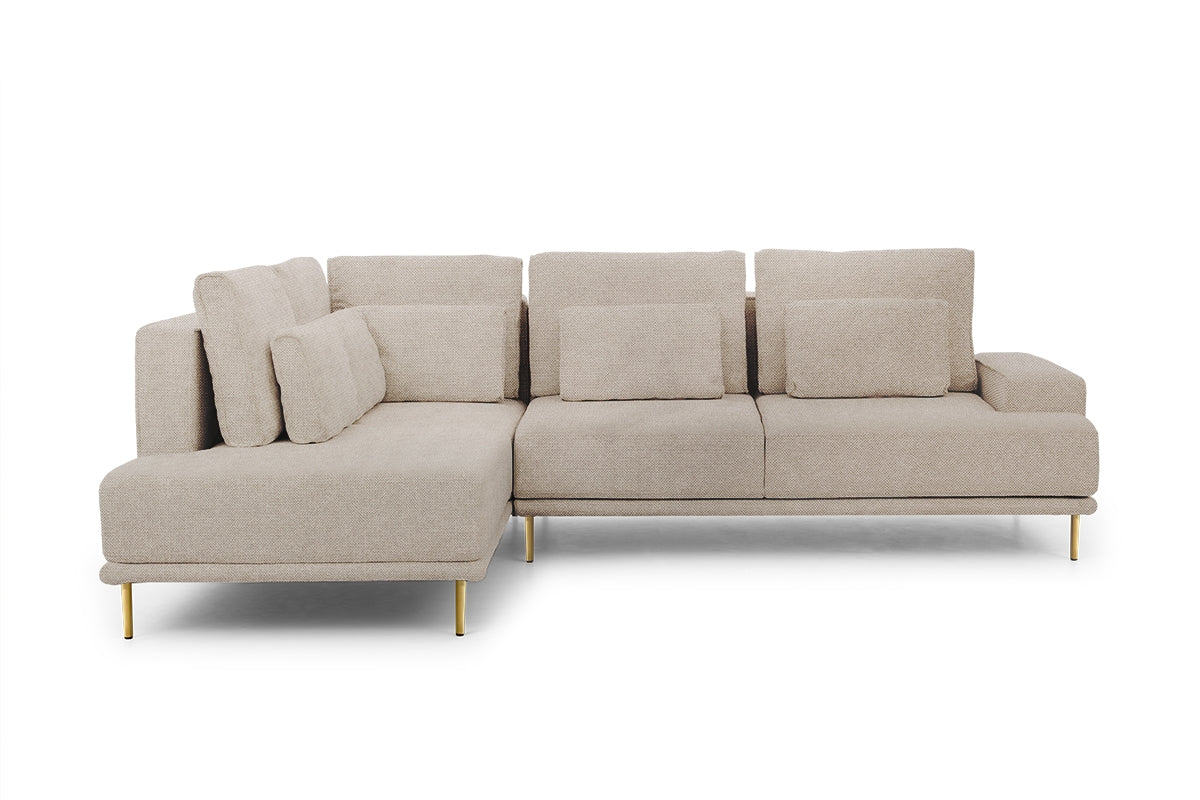 Narożnik do salonu Nicole L lewostronny - beżowa plecionka Crown 2 Beige/złote nóżki