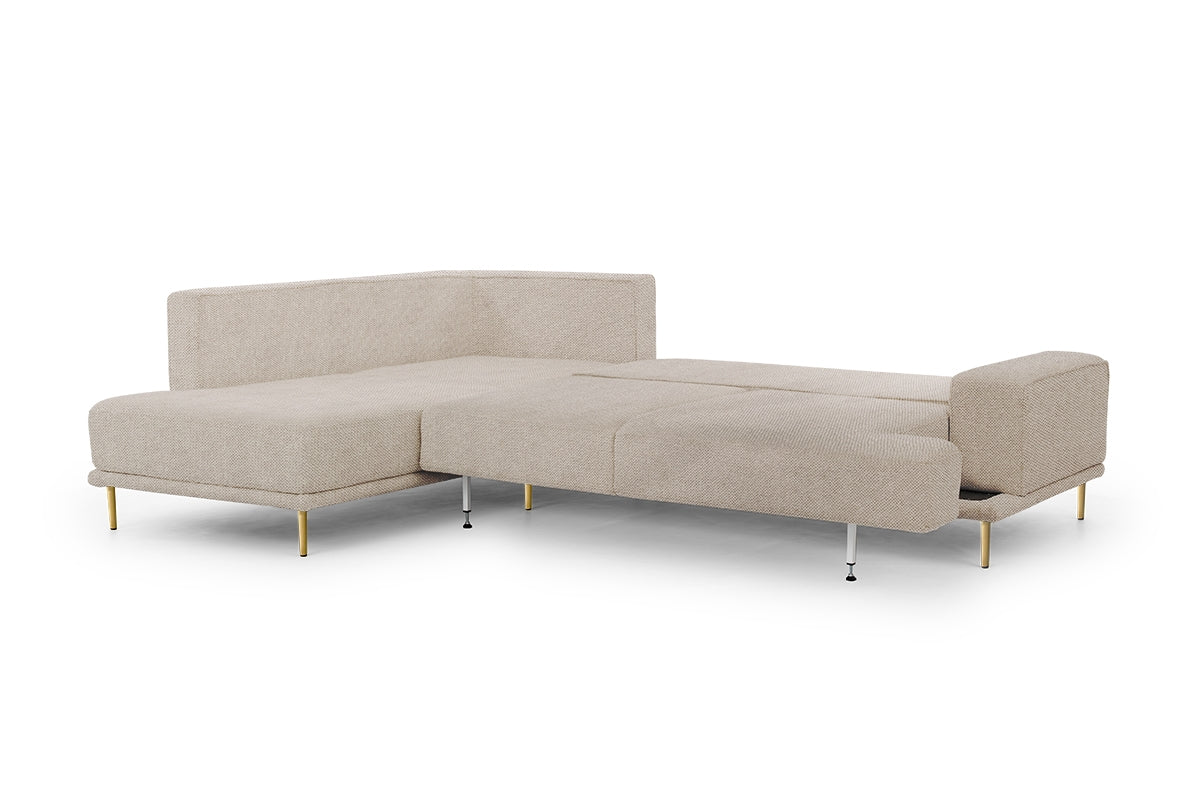 Narożnik do salonu Nicole L lewostronny - beżowa plecionka Crown 2 Beige/złote nóżki