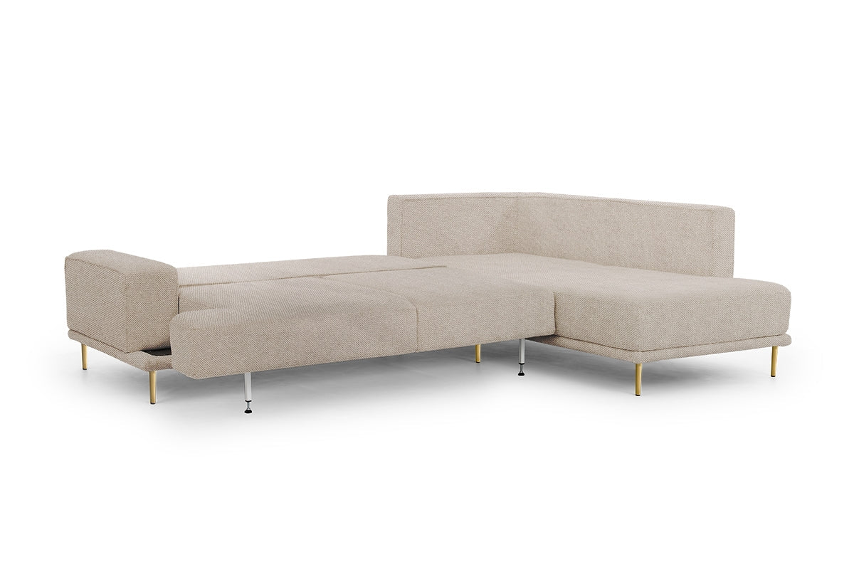 Narożnik do salonu Nicole L prawostronny - beżowa plecionka Crown 2 Beige/złote nóżki