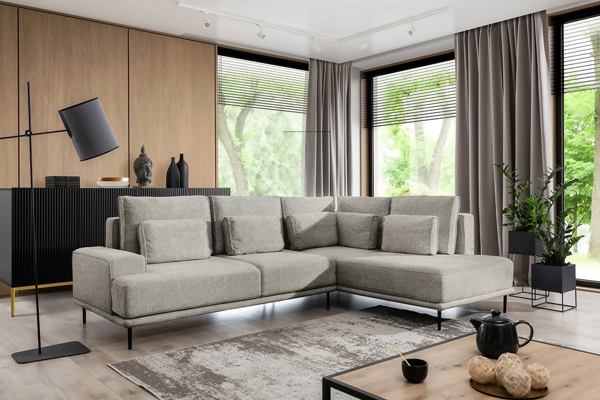 Narożnik do salonu Nicole L prawostronny - beżowa plecionka Loft 02/nóżki czarne