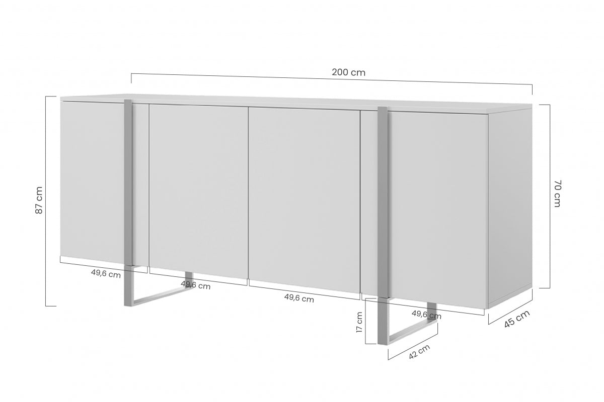 Nowoczesna komoda Verica na metalowych nogach 200 cm - czarne nóżki / czarne nóżki