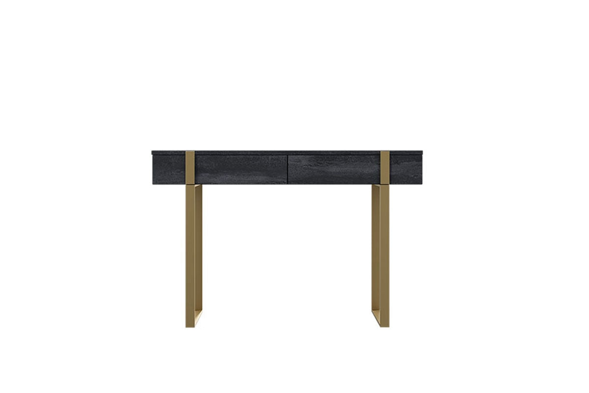 Nowoczesna konsola / toaletka Verica z metalowymi nogami 120 cm - czarny beton / złote nóżki