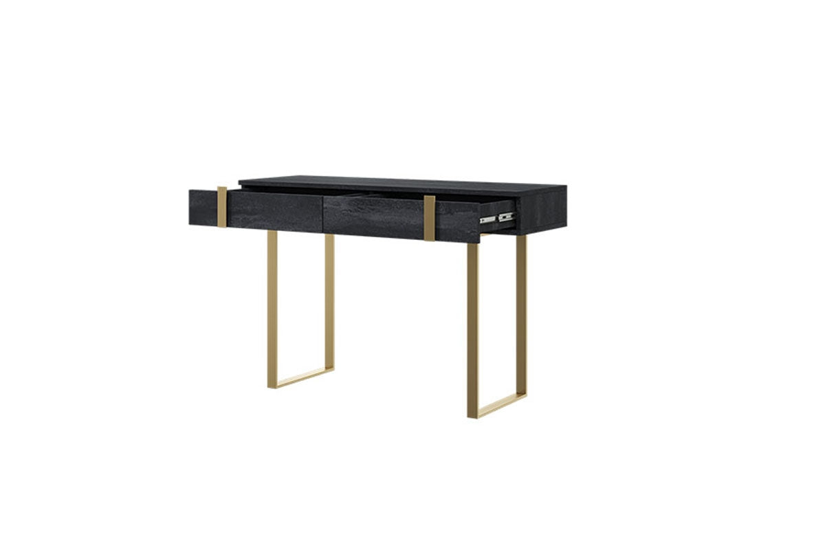 Nowoczesna konsola / toaletka Verica z metalowymi nogami 120 cm - czarny beton / złote nóżki