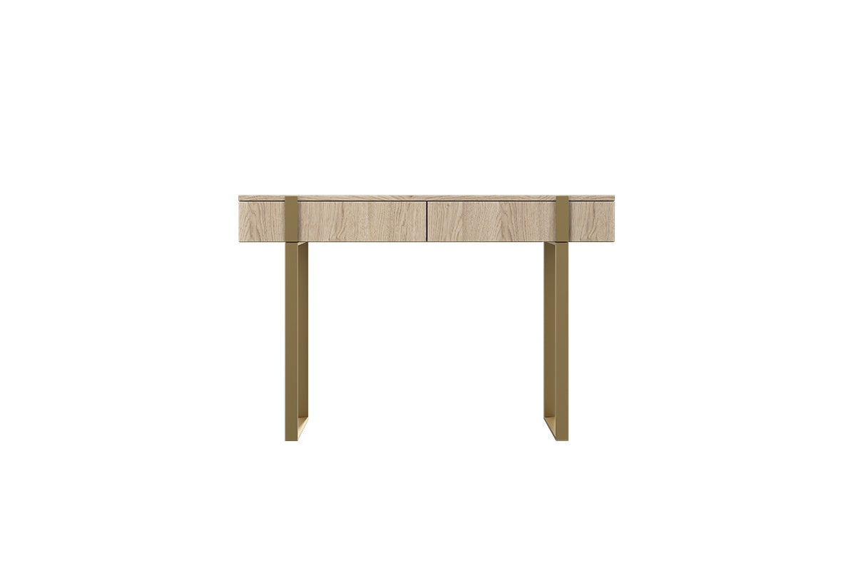 Nowoczesna konsola / toaletka Verica z metalowymi nogami 120 cm - dąb biszkoptowy / złote nóżki
