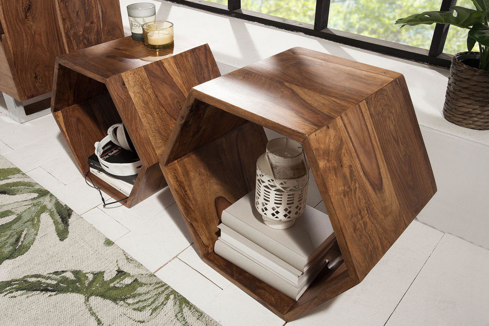 Regal / stolik Hexagon komplet 2 sztuk Sheesham/ 38917 / INVICTA INTERIOR