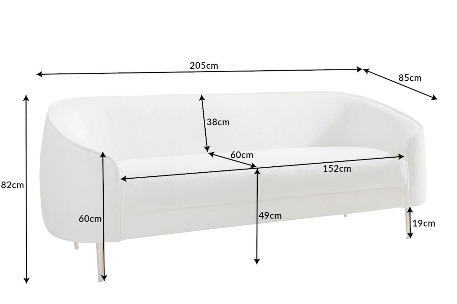 SOFA 3 OSOBOWA DIVA BIAŁA ZŁOTE NOGI  / 42817 / INVICTA INTERIOR