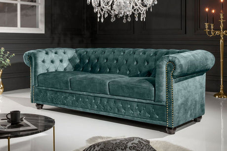 SOFA CHESTERFIELD 3 OSOBOWA AKSAMIT NIEBIESKI / 43091 / INVICTA INTERIOR