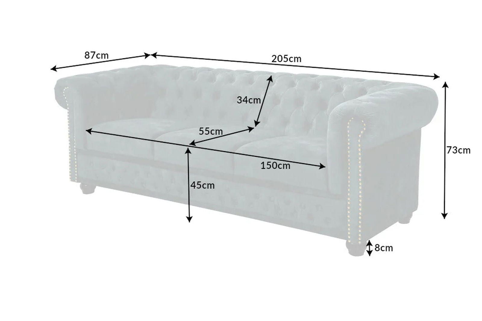 SOFA CHESTERFIELD 3 OSOBOWA AKSAMIT NIEBIESKI / 43091 / INVICTA INTERIOR