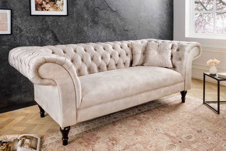 SOFA CHESTERFIELD PARIS BEŻOWY AKSAMIT 225 CM / 42662 / INVICTA INTERIOR