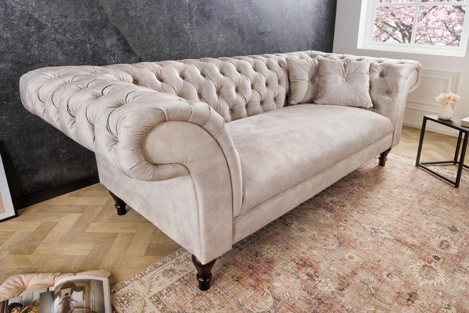 SOFA CHESTERFIELD PARIS BEŻOWY AKSAMIT 225 CM / 42662 / INVICTA INTERIOR