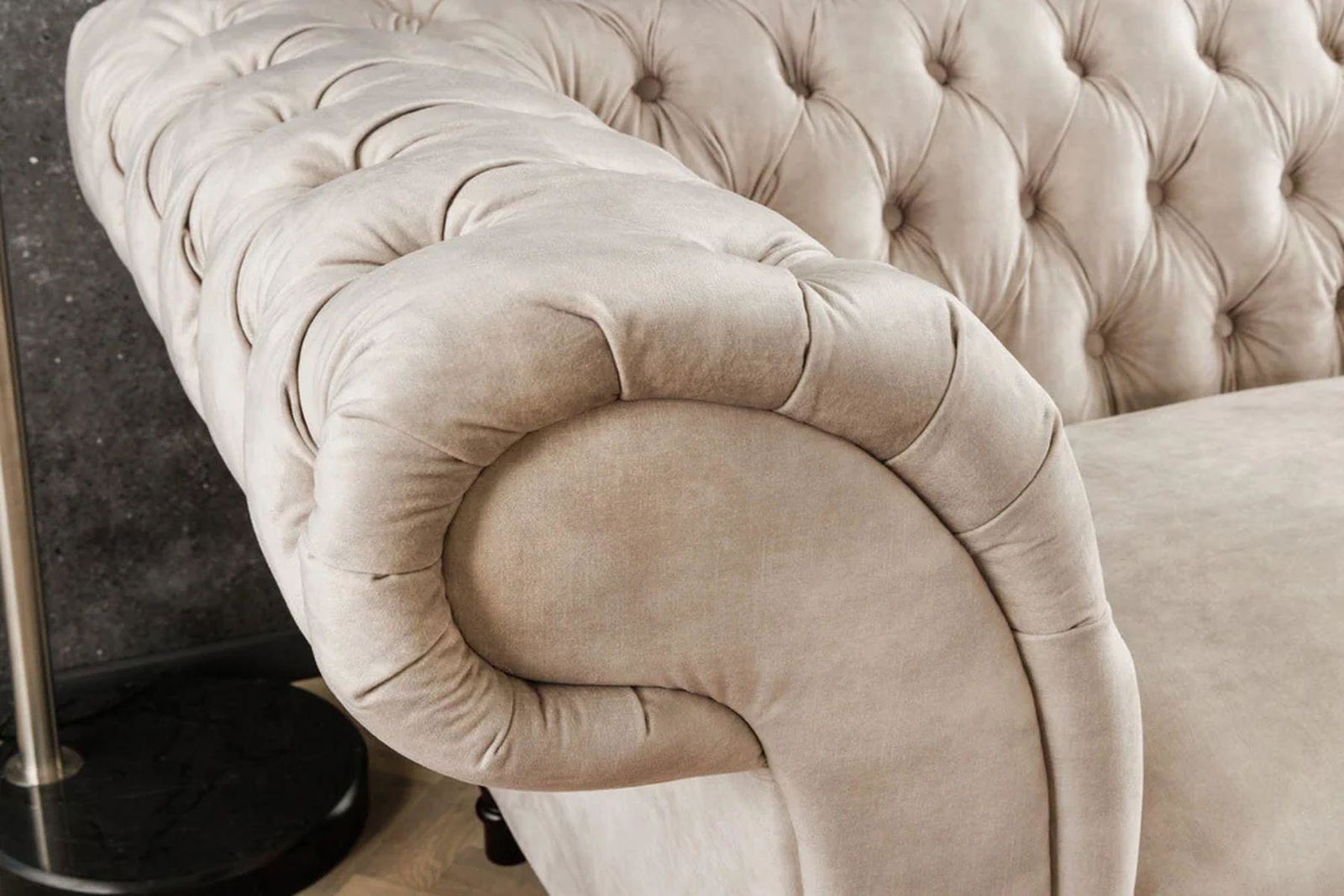 SOFA CHESTERFIELD PARIS BEŻOWY AKSAMIT 225 CM / 42662 / INVICTA INTERIOR