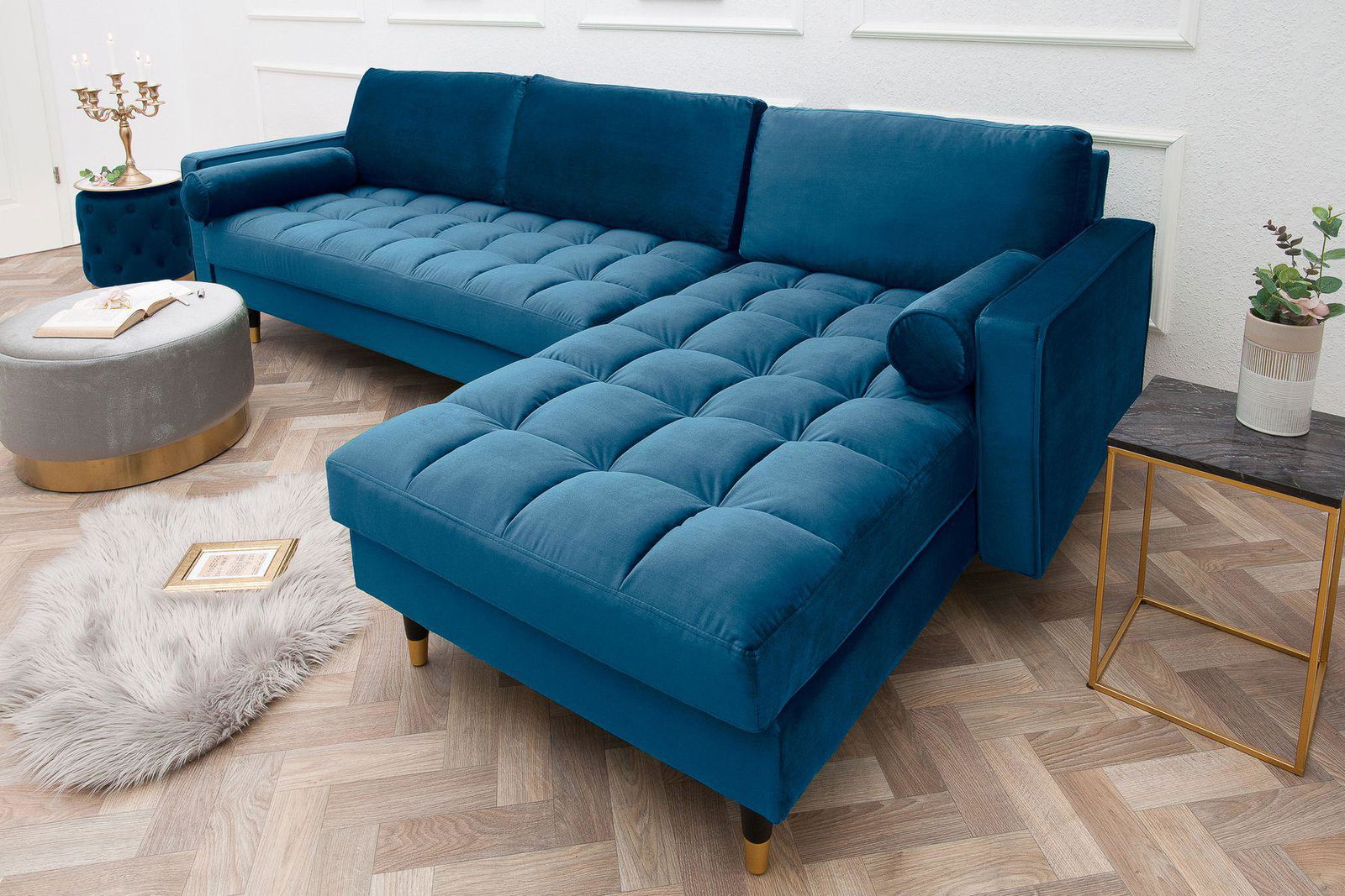SOFA NAROŻNA COZY NIEBIESKA AKSAMIT / 39847 / INVICTA INTERIOR