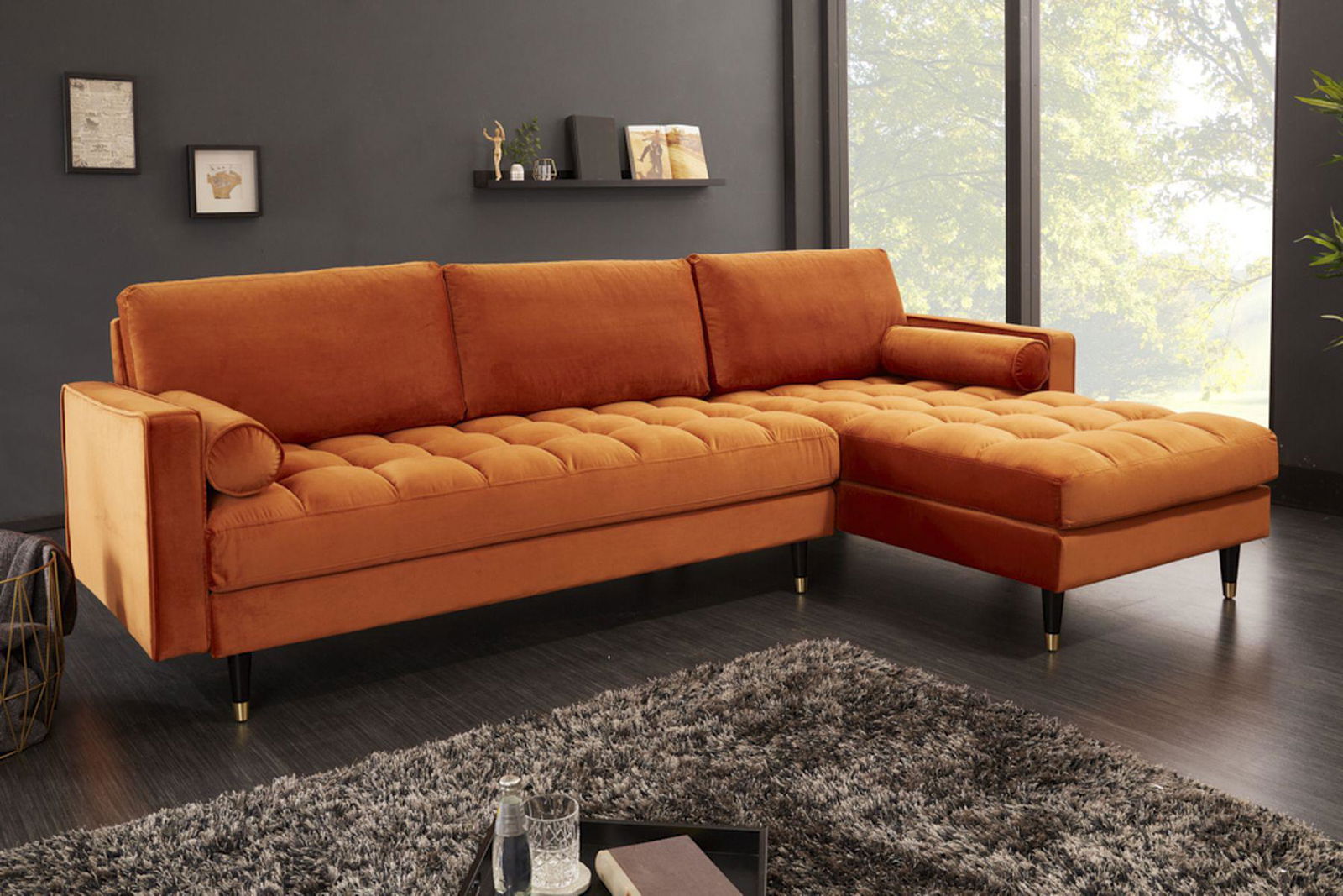 SOFA NAROŻNA COZY RUDA AKSAMIT / 40275 / INVICTA INTERIOR