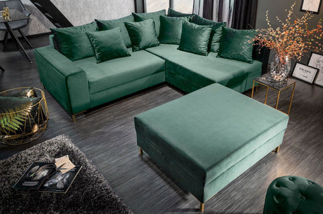 SOFA NAROŻNA LOFT SZMARAGDOWA z pufą / 39831 / INVICTA INTERIOR