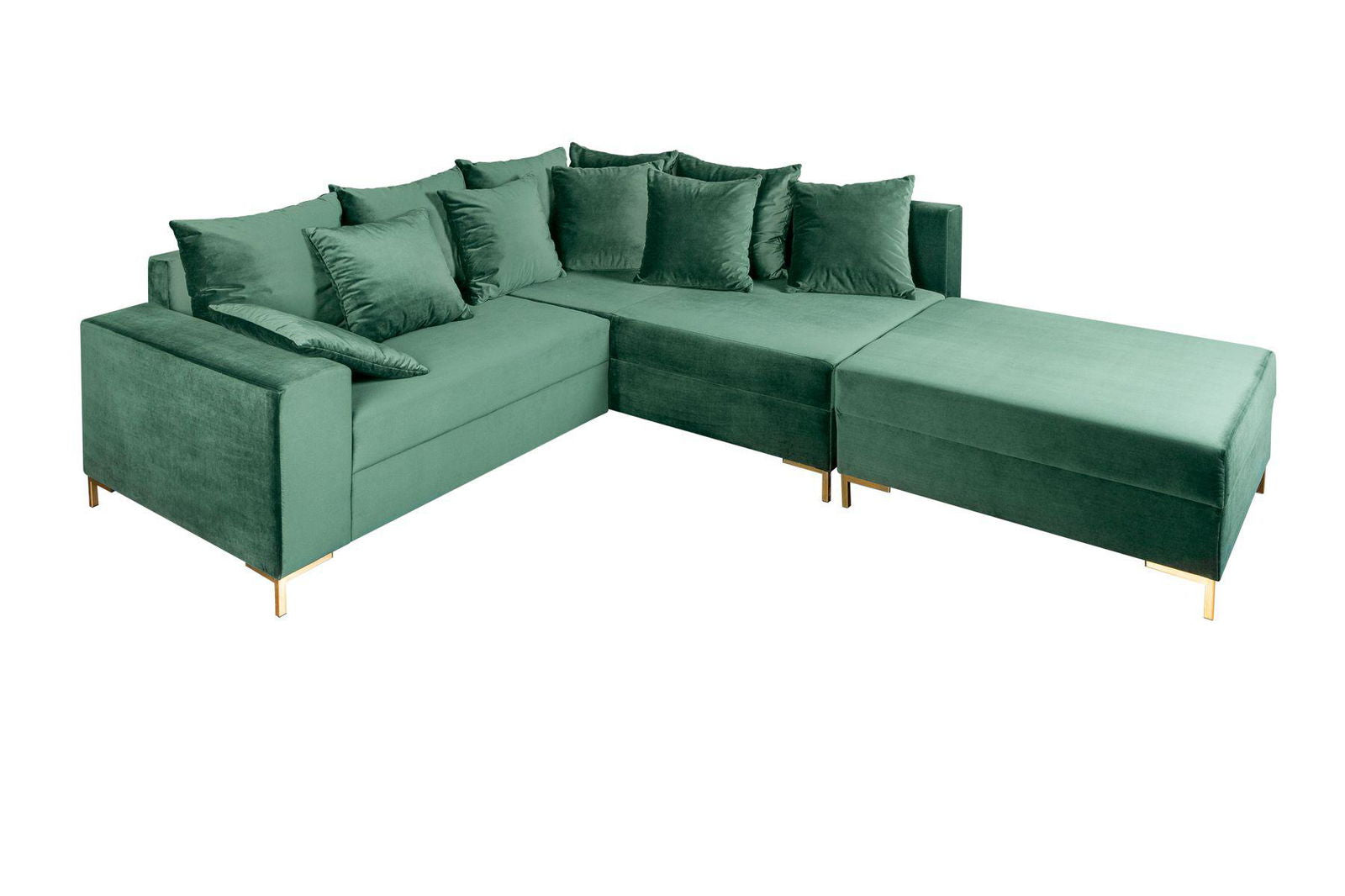SOFA NAROŻNA LOFT SZMARAGDOWA z pufą / 39831 / INVICTA INTERIOR