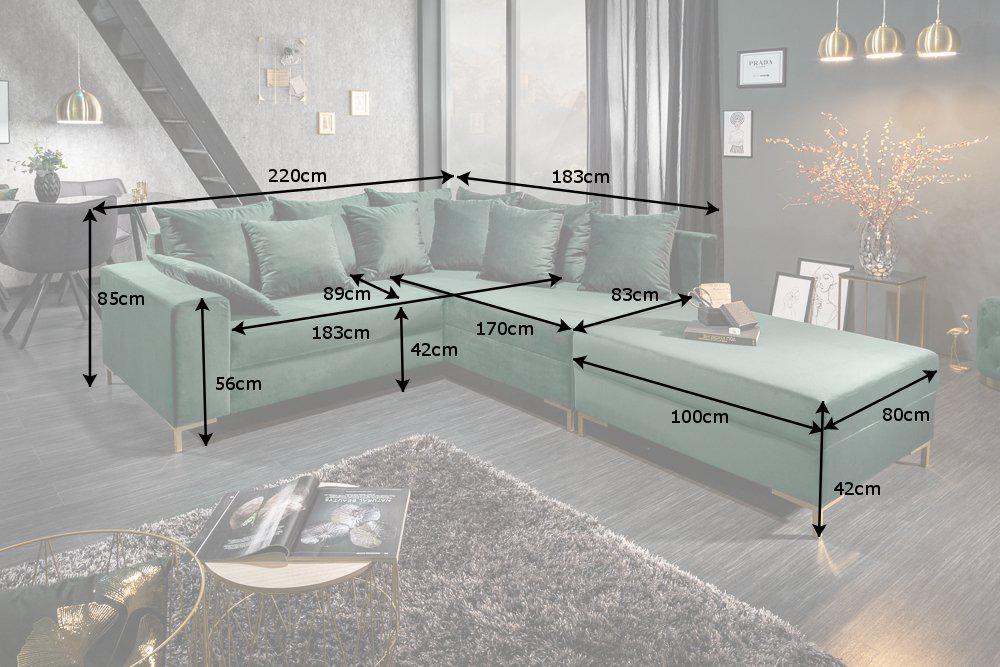 SOFA NAROŻNA LOFT SZMARAGDOWA z pufą / 39831 / INVICTA INTERIOR