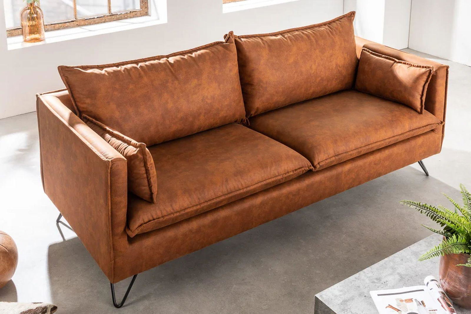 SOFA ROCCO 3 OSOBOWA BRĄZOWA RETRO / 40830 / INVICTA INTERIOR