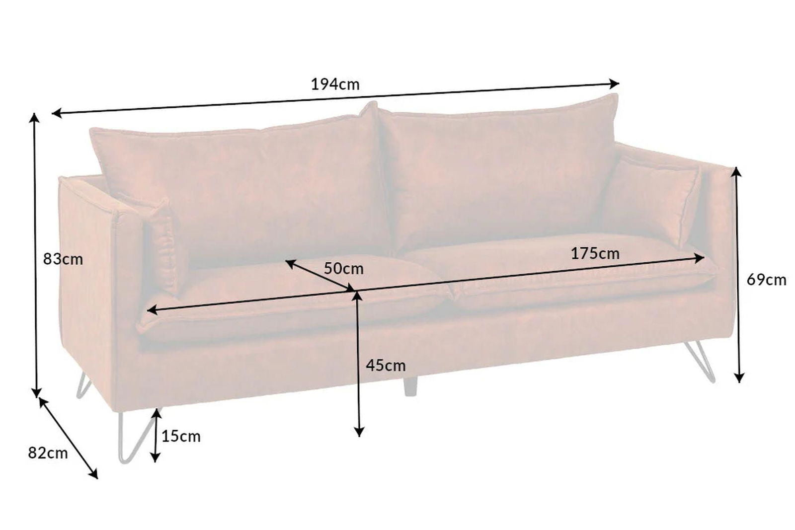 SOFA ROCCO 3 OSOBOWA BRĄZOWA RETRO / 40830 / INVICTA INTERIOR