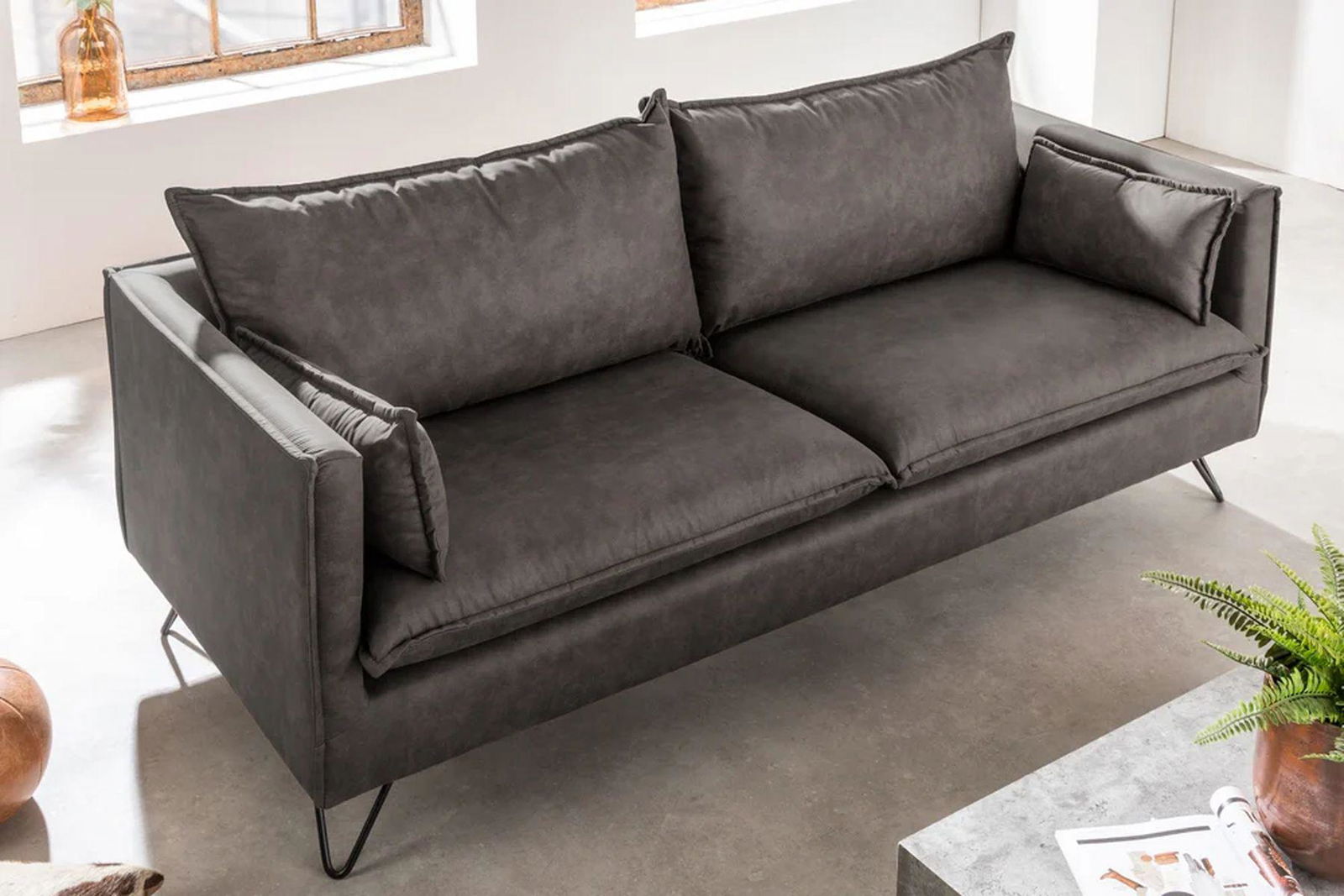 SOFA ROCCO 3 OSOBOWA SZARA RETRO / 41449 / INVICTA INTERIOR