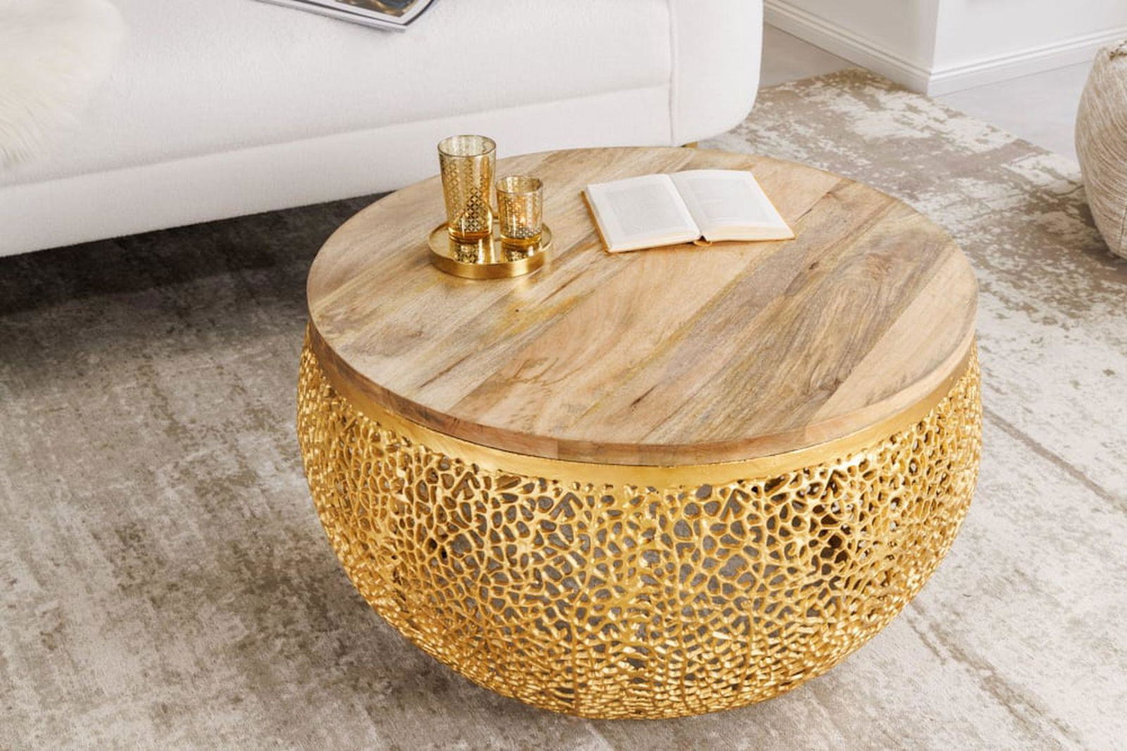 STOLIK KAWOWY LEAF MANGO ZŁOTY 80 CM / 42250  / INVICTA INTERIOR