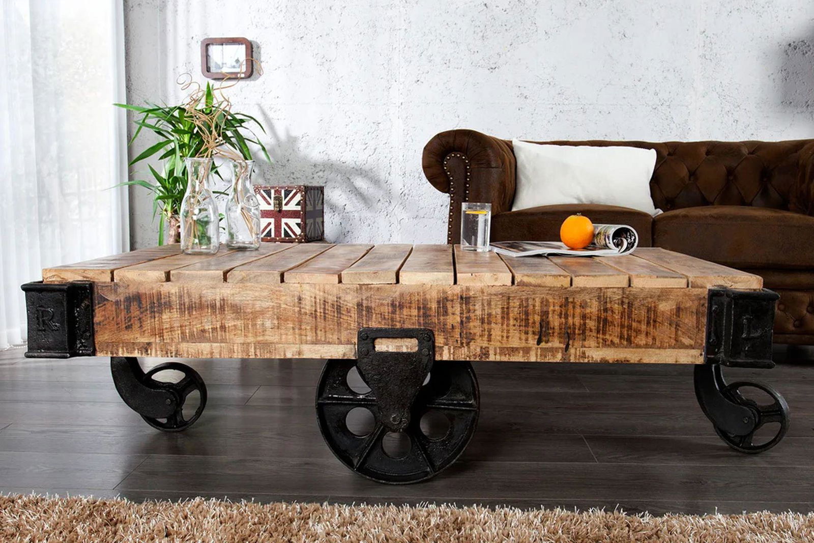 STOLIK KAWOWY RAILWAY 120 CM MANGO / 36788 / INVICTA INTERIOR
