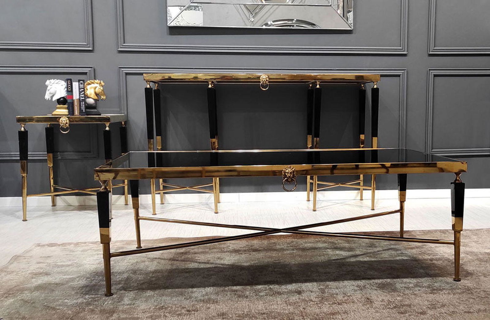 STOLIK MODERN LEW CZARNY 130 CM / ZŁOTY / ART