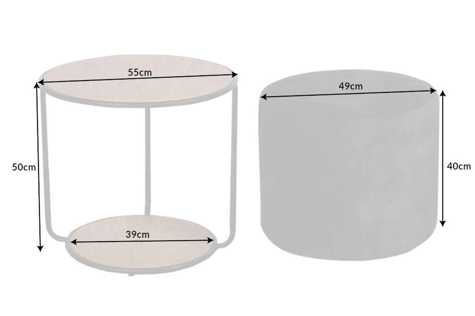 STOLIK STUDIO 55 CM Z PUFA 41208 / INVICTA INTERIOR