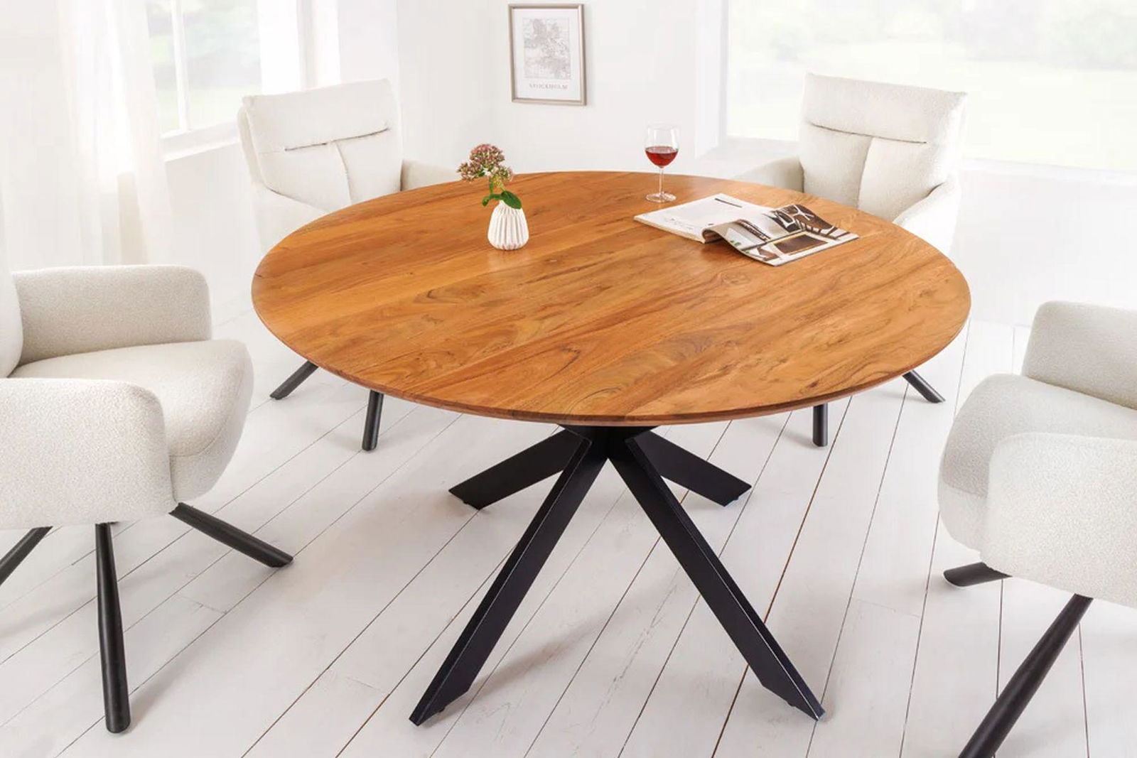 STÓŁ DO JADALNI GALAXY AKACJA OKRĄGŁY Ø 130 CM / 42373 / INVICTA INTERIOR