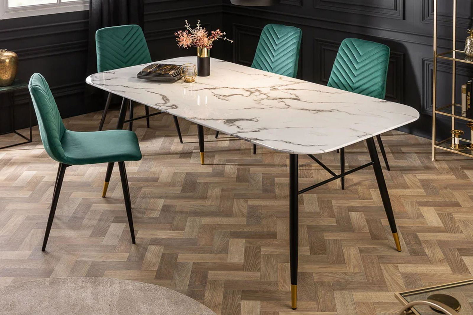 STÓŁ PARIS 180 CM SZKŁO OPTYKA MARMUR BIAŁY / 40845 / INVICTA INTERIOR