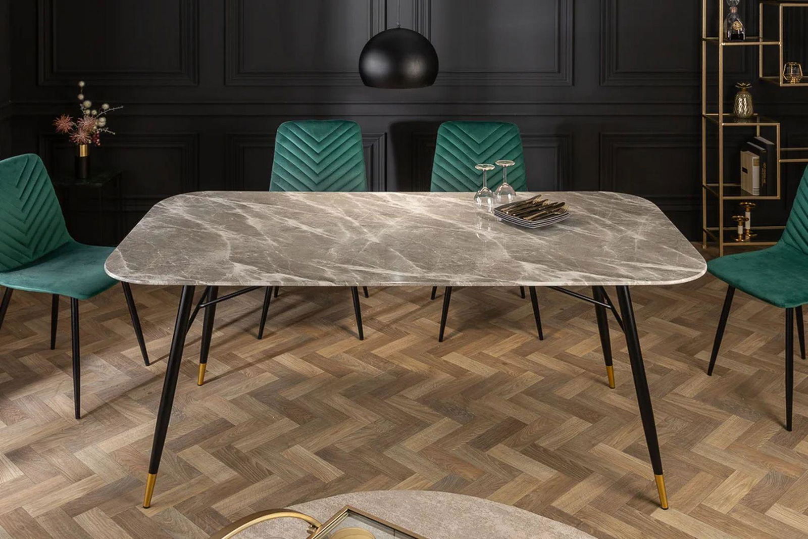STÓŁ PARIS 180 CM SZKŁO OPTYKA MARMUR SZARY / 40847 / INVICTA INTERIOR