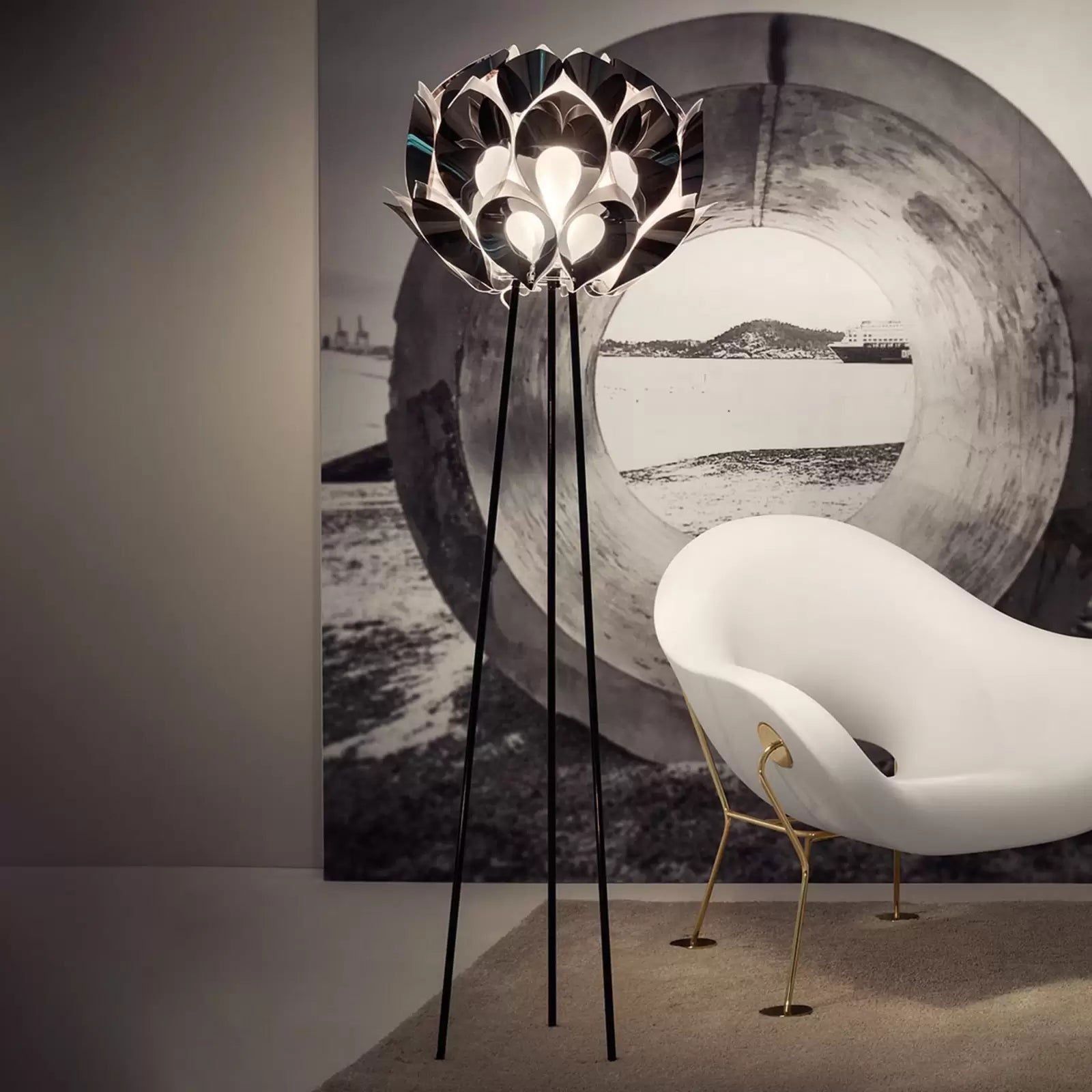 Slamp Flora - designerska lampa stojąca, srebrna
