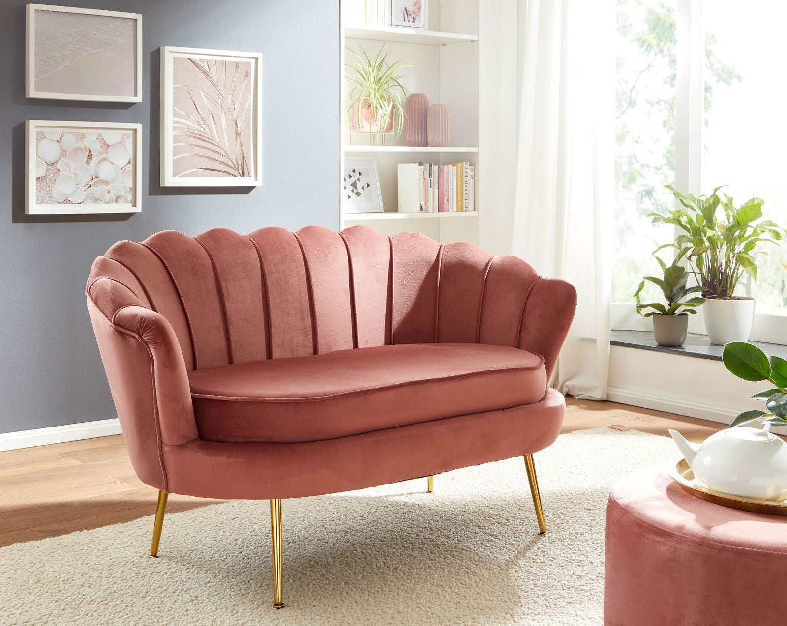 Sofa 2-osobowa velvet różowa 130 cm Wohnling / WL6.424 /