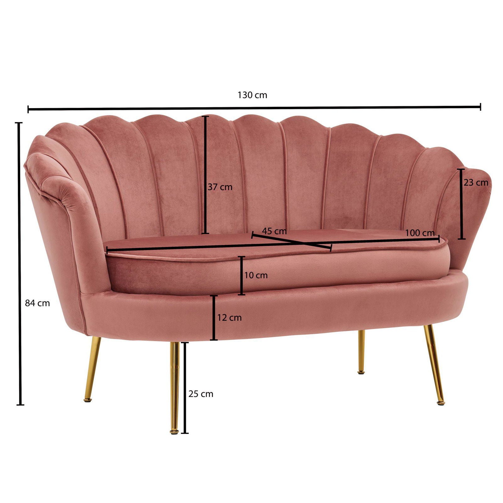 Sofa 2-osobowa velvet różowa 130 cm Wohnling / WL6.424 /