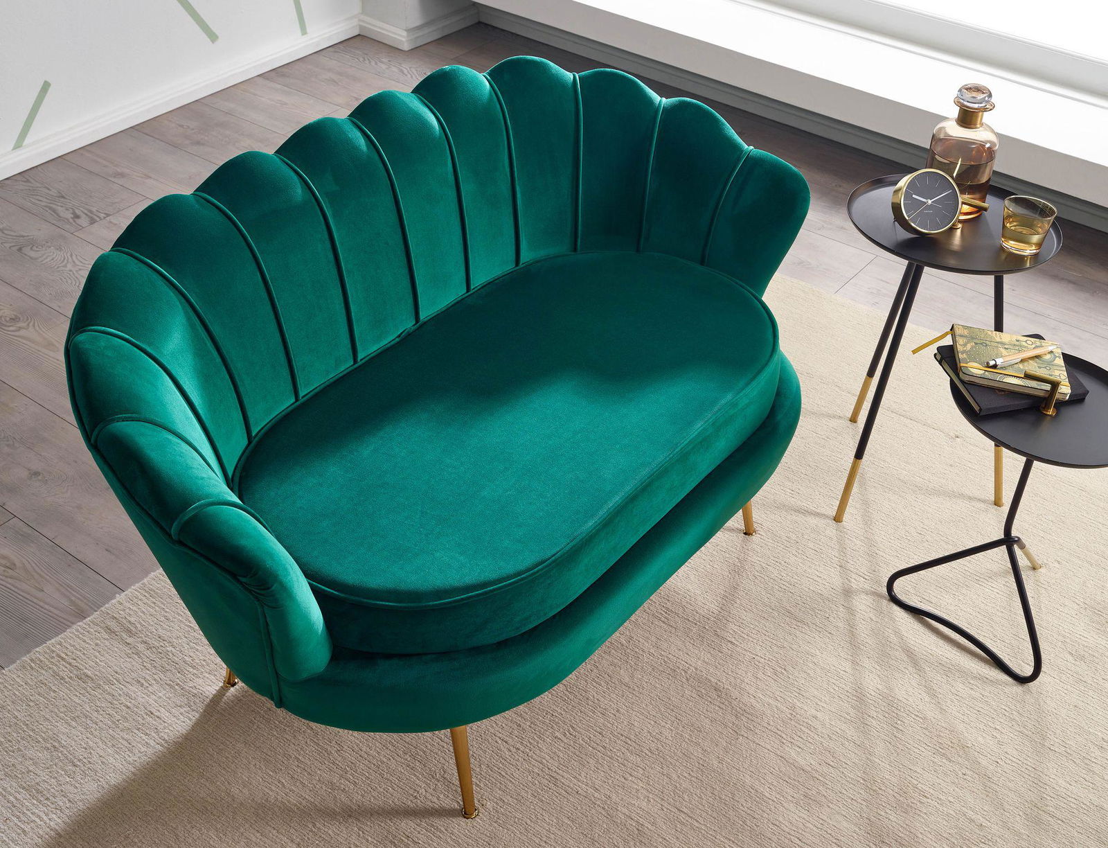 Sofa 2-osobowa velvet zielona 130 cm Wohnling / WL6.426 /