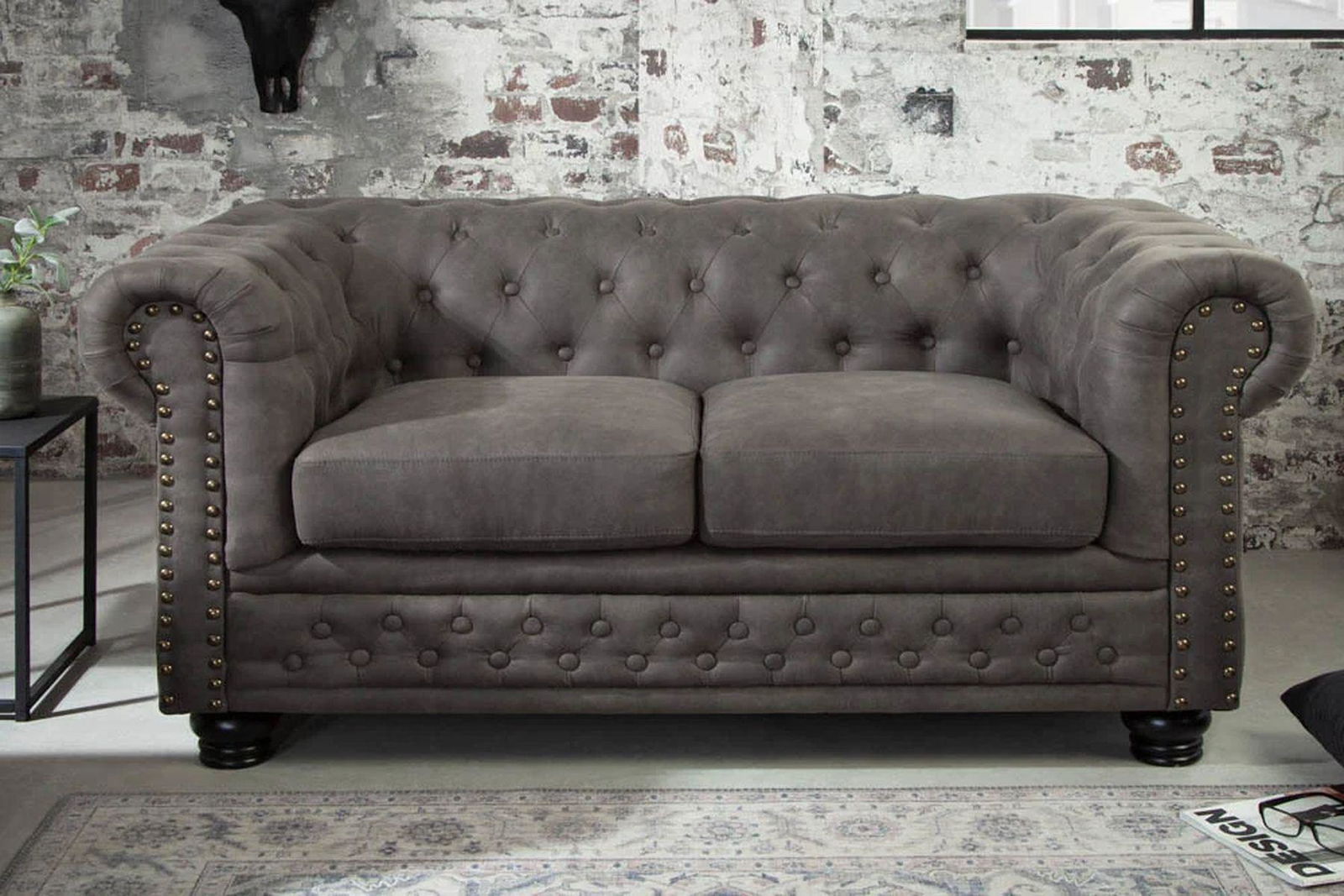 Sofa Chesterfield  2 osobowa  szara / 40518 / INVICTA INTERIOR